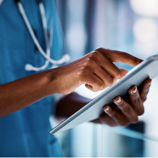 Doctor using a touch screen